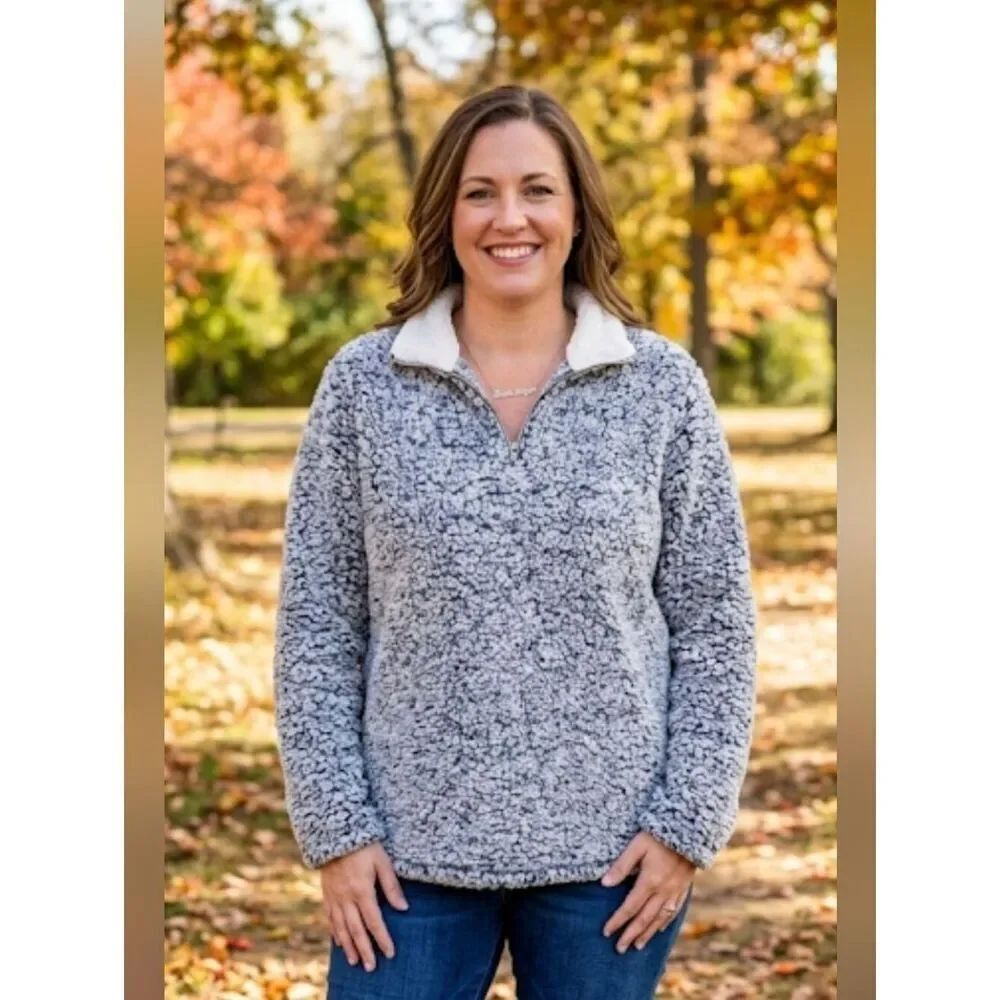 Zesica Sherpa Pullover Sz L Light Gray